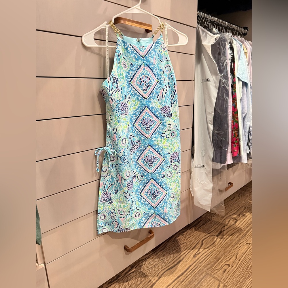 Lilly Pulitzer Pearl Blue Ibiza Open Water Engineered Chain Dress Short Romper